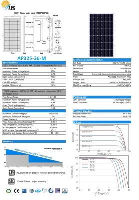 Chine 36V 72 cellule 325W mono, 330W, 340W, kit solaire photovoltaïque solaire de panneau d'énergie solaire de module du module 345W monocristallin à vendre