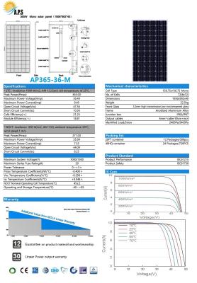 Chine Kit solaire, cellule monocristalline du module 36V 72, 365W mono, 370W, 375W, 380W module photovoltaïque solaire, centrale solaire à vendre