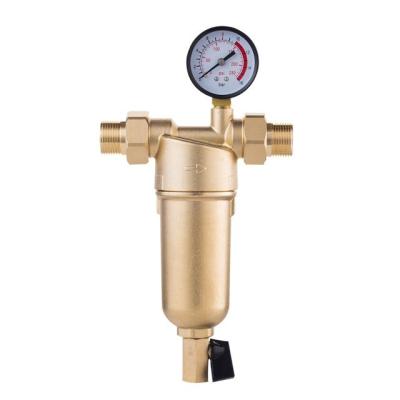 China Automatic Water Purifier,Pre-Filter 40micron Stainless Steel Mesh Copper Cover Whole House Pre-Filter With Gauge for sale