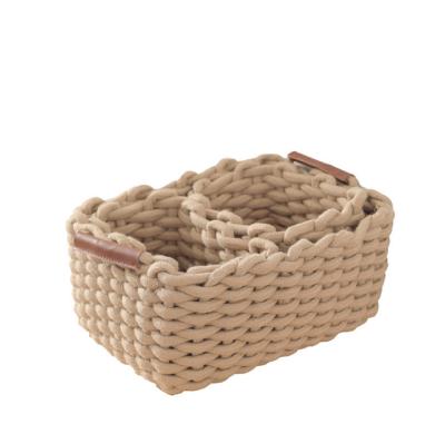 China Soft Chinese Manufacturer Cotton Rope Basket Large Durable Storage Woven Storage Basket With Handle for sale