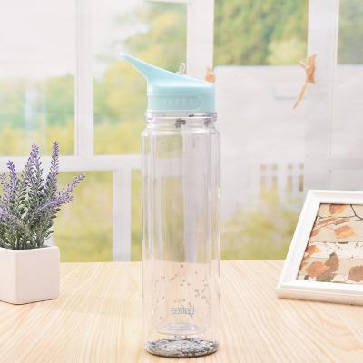 China Custom Sustainable Unique Plastic Transparent Mineral Glitter Water Bottle With Straw for sale