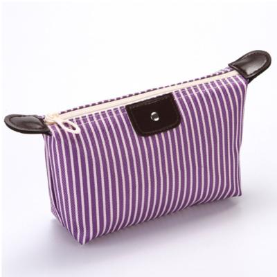 China Hot Sale Fashion Stripe Lip Bags Waterproof Logo Multifunctional Cosmetic POUCH Bag Beauty Purple Blue Beige Customize Travel for sale