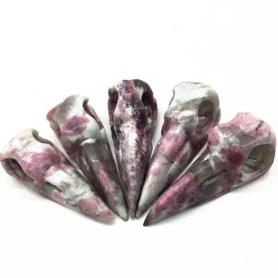 China China Wholesale Pink Crow Skulls Natural Tourmaline Skulls Statue Crystal Birds Head Carving For Gift for sale