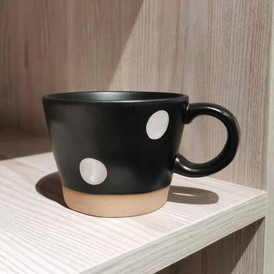 China Simple Black Dot Cup And Saucer Retro Wave Dot Ceramic Coffee Cup And Saucer Viable Milk Tea for sale