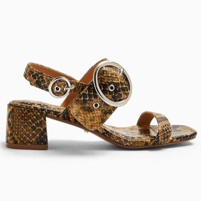 China Fashion trend summer shoes new 2021 snake print square toe PU leather straps sandals with block heel sandals for women for sale