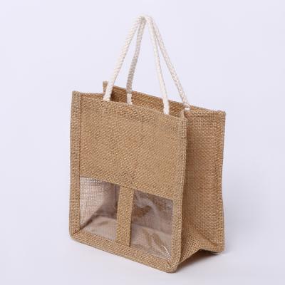 China High Quality Recycled Custom Handled Wine Sack PVC Clear Window Hessian Jute Organic Bag for sale