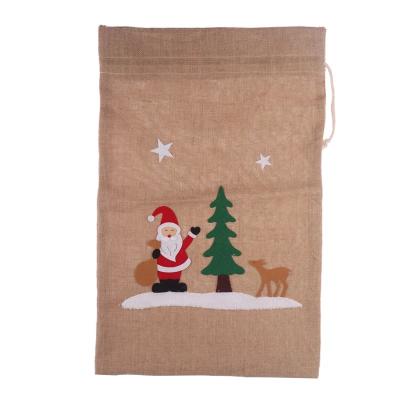 China Handled Custom Design Christmas Jute Drawstring Bag For Gift Wrapping for sale