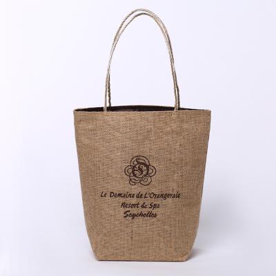 China New Design Fashion Durable Reusable Tote Bag Handled Custom Jute With Polyester Lining Inside for sale