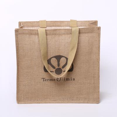 China Eco - Friendly Reusable Heavy Duty Custom Handled Logo Screen Printed Burlap Jute Tote Bag for sale