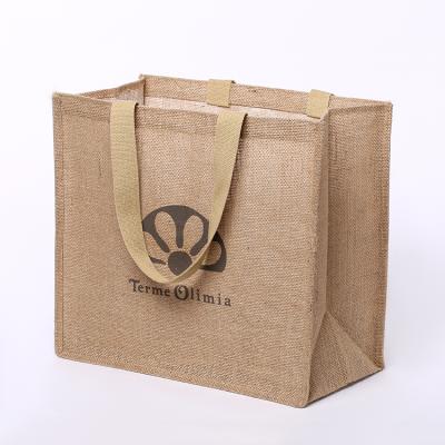 China Custom Logo Printed Jute Handled Heavy Duty Durable Reusable Hot Sale Shopping Bag Eco - Friendly for sale