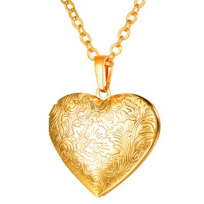 China Romantic Embossment Pattern Photo Box Necklace Heart Shaped Valentine's Day Gifts For Lover Necklace Jewelry for sale