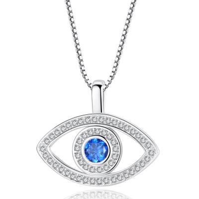 China Trendy Hot Selling Lady Party Gold Plated Cubic Zirconia Blue Eye Pendant Necklace with Evil Eyes for sale