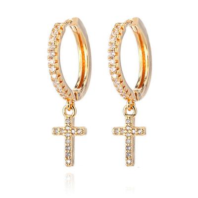 China CLASSIC cross earrings huggie dangle drop earrings women zircon earrings strain jewelry for sale