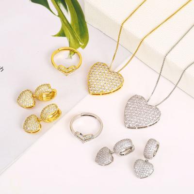 China FASHIONABLE Zircon 18k Gold Plated Love Heart Artificial Jewelry Set Earrings Ring Necklace Jewelry Sets for sale