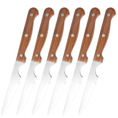 China Kitchen Cutting Foods 6pcs Full-Tang Steak Knife Set With Pink Wooden Handle Steak Knives for sale