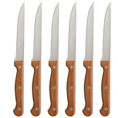 China Kitchen Cutting Foods 6 Piece Steak Knife Set PP Wooden With Liner Handle for sale