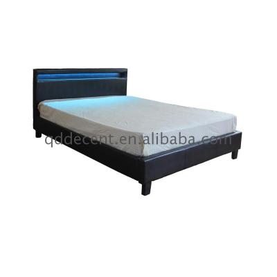 China Comfortable Bedroom Furniture Set Platform Bed Frame Charpai Design Solid Wood Leather Bed With Led for sale