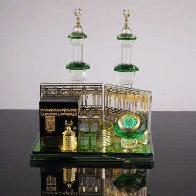 China New Elegant Islamic Kaaba Tower K9 Crystal Ornament Saudi Arabia Gift Clock For Home Decoration for sale