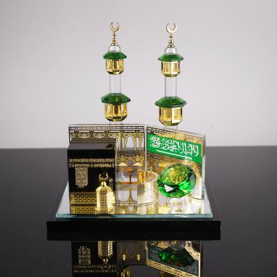 China Islamic Popular in Muslim Building Crystal Kaaba Model Kits Islamic Gift Islamic Crystal Religious Makkah Mecca Clock Sale for sale