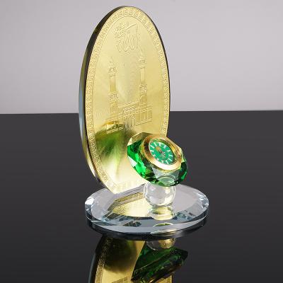 China Islamic Muslim Gifts of Crystal Decorations K9 Crystal Diamond Shaped Clock Muslim Souvenir Wholesale Price for sale