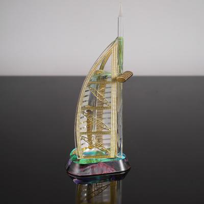 China Fine Workmanship Crystal Building Model Custom Made With Dubai Burj Al Arab Hotel Crystal Souvenir Base Gift for sale