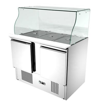 China Refrigerador de la tabla de la preparación de la pizza de AISI 304 alrededor de la higiene de la esquina con la cubierta de cristal en venta