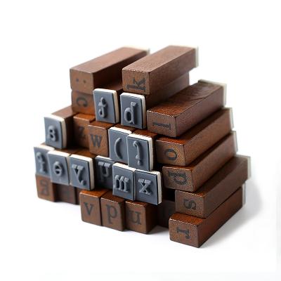 China Retro Vintage Wooden Lowercase Alphabet Letters Rubber Stamps Seal Set for sale