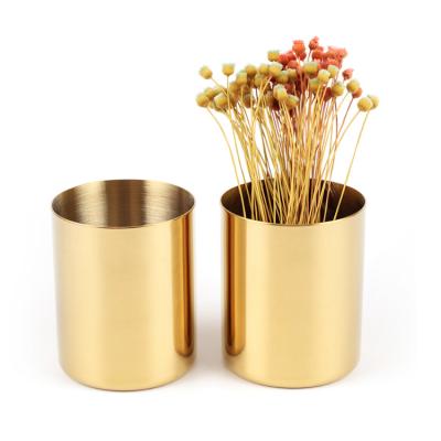 China Luxury Heavy Duty Brass Gold Pen Holder Stainless Steel Pencil Holder Makeup Brush Holder Storage Organizer for sale