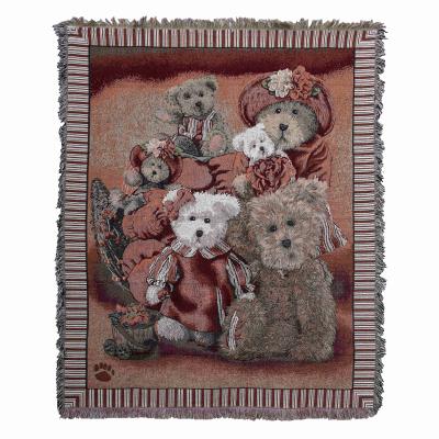 China PORTABLE Bear Woven Tapestry Yarn Jacquard Blanket Throw Sofa Couch Cover Home Decoration With Tassel for sale