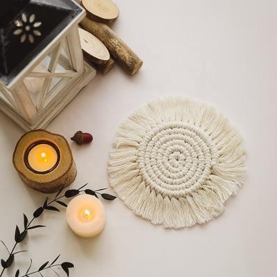 China Waterproof Handcrafted Macrame Cotton Rope Braided Coasters for Handwoven Drinks Cotton Rope Macrame Table Cup Mat for Home Decor for sale