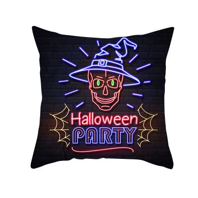 China New Viable Halloween Art Design Cushion Cases Polyester Peach Skin Velvet Flannel Black Neon Solid Cushions Blankets for sale