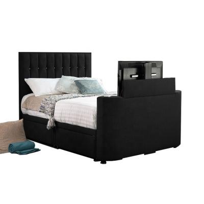 China Storage Fabric Upholstered Black Ottoman Beds Frame TV Beds With TV In Footboard for sale