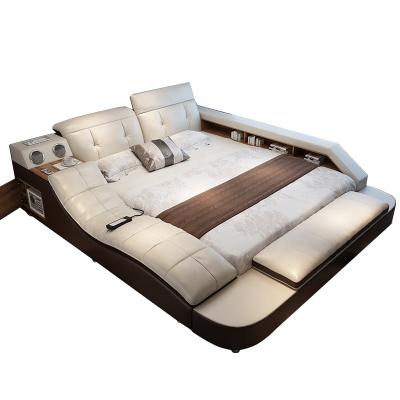 China Foldable Multi-Function Music Soft Multi-Function Bed Leather Bedroom Furniture Storage Leather Wooden Bed for sale