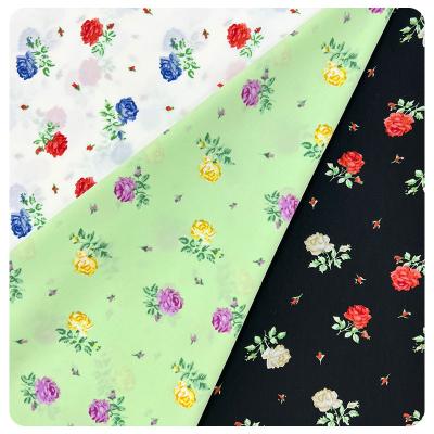 China Wrinkle Resistant Flower New Rose Pattern Fabric Polyester Japanese Print Chiffon Fabric Silk Garment for sale