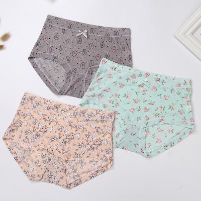 China Summer breathable panties thin women's high waist cotton triangle pants big-code printed women's ice silk underwear for sale