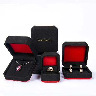 China Custom jewelry box Wholesale Custom Luxury Microfiber Black Red Necklace Earring Ring Jewelry Box With Logo for sale