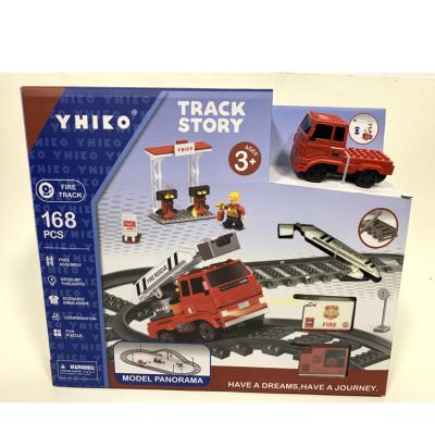 China Plastic Electric Slot Toy DIY Building Blocks Train Track Set Slot Toy With Bridge And Led for sale