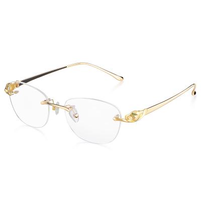 China Rimless Glasses Frame Luxury18k Gold Glasses Frames Shape Customizable Eyewears Natural Gem Diamond Glass Buffalo Horn Glasses for sale