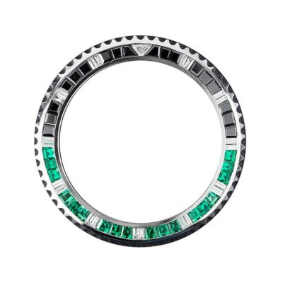 China Custom Original Watch Bezel Insert Stainless Steel Watch Bezel with Black and Green Gemstones for Master II for sale