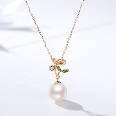 China Newest Fashion Design Pearl Jewelry Real Romantic Elegant Natural Freshwater Pearl 18K Solid Gold Pendant Necklace For Women for sale