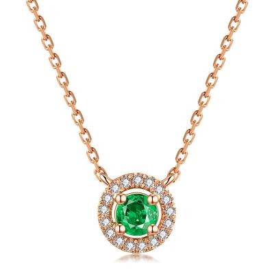 China Gem Jewelry Real Natural Luxury CLASSIC 14K 18K Rose Gold Emerald Pendant Necklace Solid For Women for sale