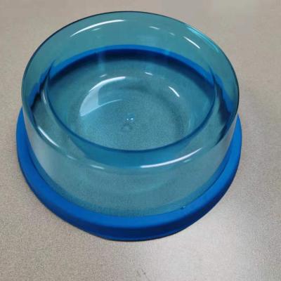 China Durable quality assured durable transparent blue plastic PS TPR deluxe round bowls and anti-slip pet feeders for sale