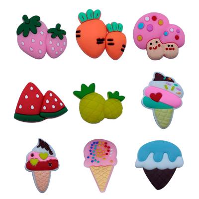 China Sweet Hot Sale Cute PVC Fruit Vegetable Ice Cream Shoe Charms Kids Accessories Buttons For Kids Shoes Decoration Props for sale