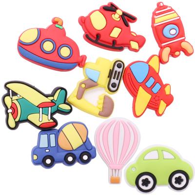 China Wholesale Softly 10 Pcs+ Customize Hot Designer Shoe Charms Shoe Decorations PVC Shoe Charm Car Plane Boat Air Balloon Charms for sale