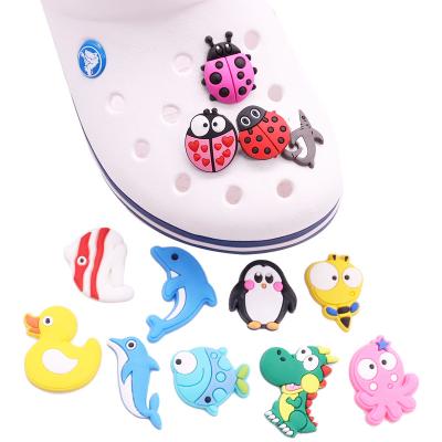 China Wholesale Soft 10 Pcs+ Customize PVC Shoe Charm Animal Dolphin Ladybug Charms Designer Shoe Charms Decorations for sale