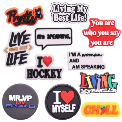 China Wholesale 10Pcs+ Soft Customize PVC Smile Blessed Me Love Hockey Letters Shoes Charm Designer Shoe Decorations for sale