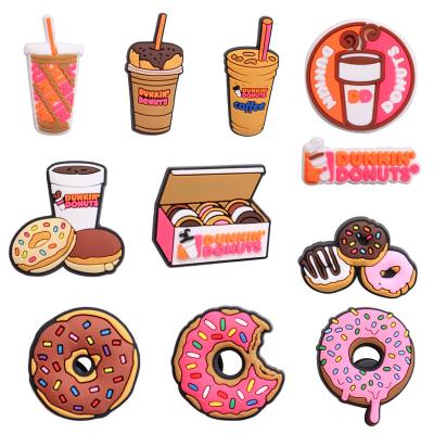 China Wholesale Softly Customize Donut Drinks Food Coffee DIY PVC Shoe Charm Croc Charms Shoe Decorations Kids Gift for sale