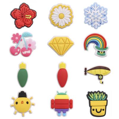 China Wholesale Soft Customize Designer Snowflake Fruit Rainbow DIY PVC Shoe Charms Croc Charms Shoe Decorations Kids Gift for sale