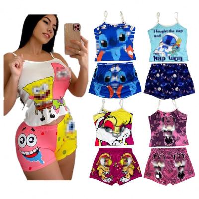 China 2021 New Arrivals Summer Women QUICK DRY Snack Shorts Set 2 Pieces Cartoon Sets Sport Jogger Two Tank Top for sale