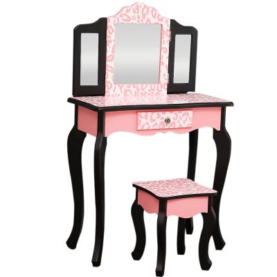 China Desk Foldable Girls Child Dressing Table Pink Wooden Makeup Dresser For Child for sale